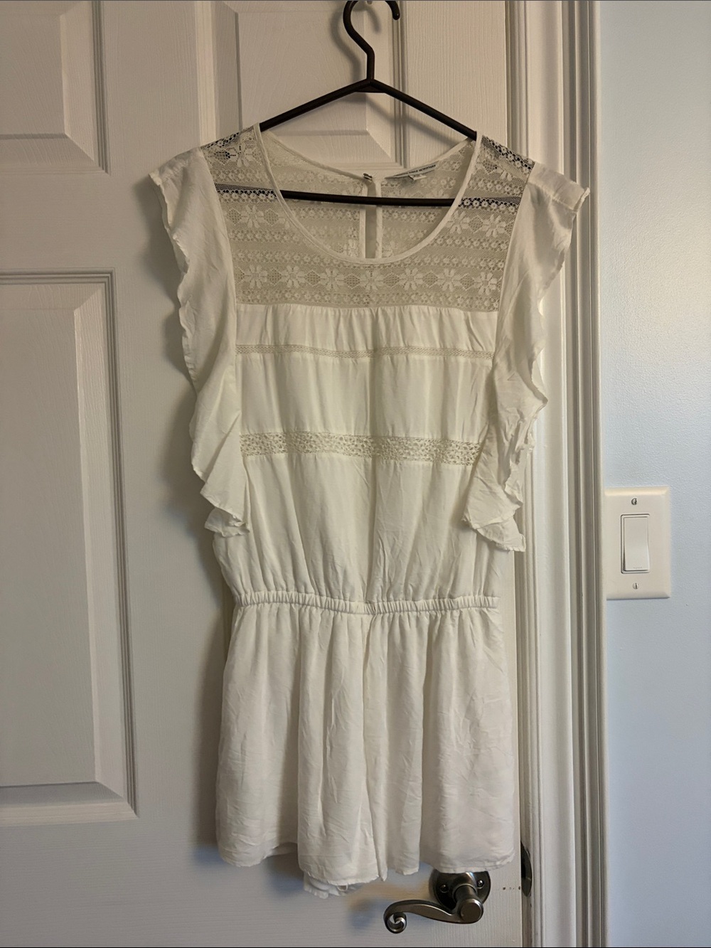 White Lace-Detail Flutter Romper